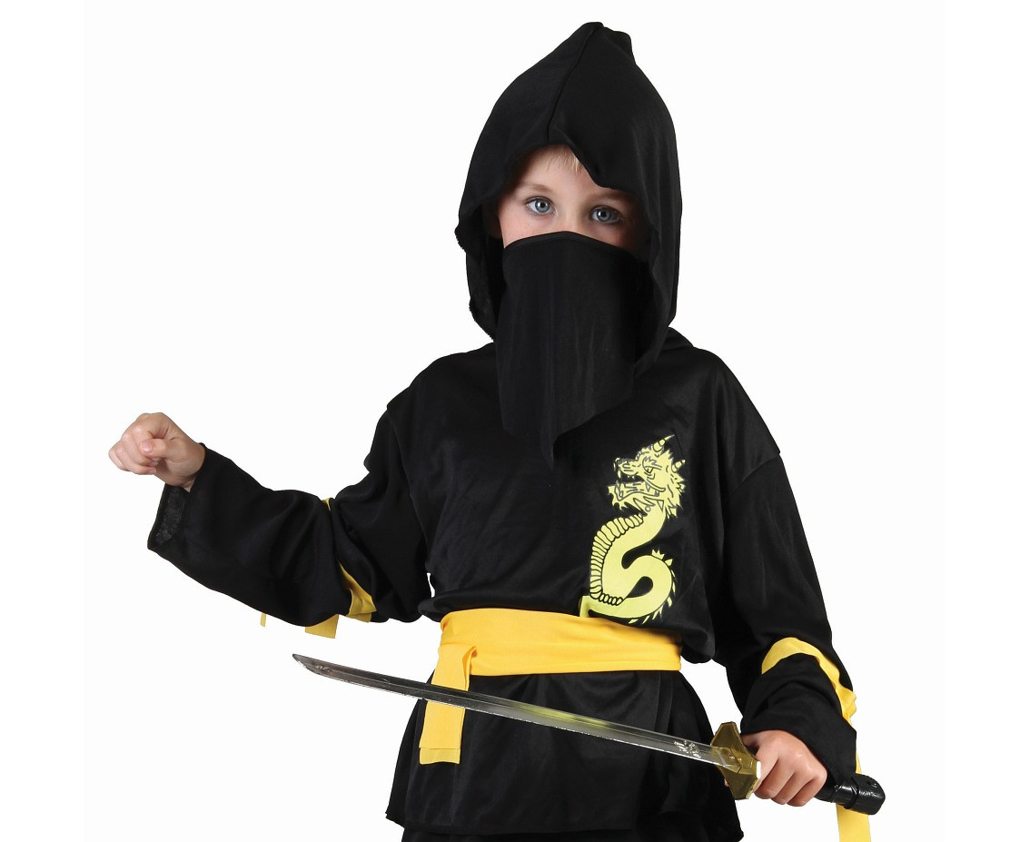 Role play-set for kids Black Ninja (shirt with hood, belt, mask, pants), size 110/120 cm
